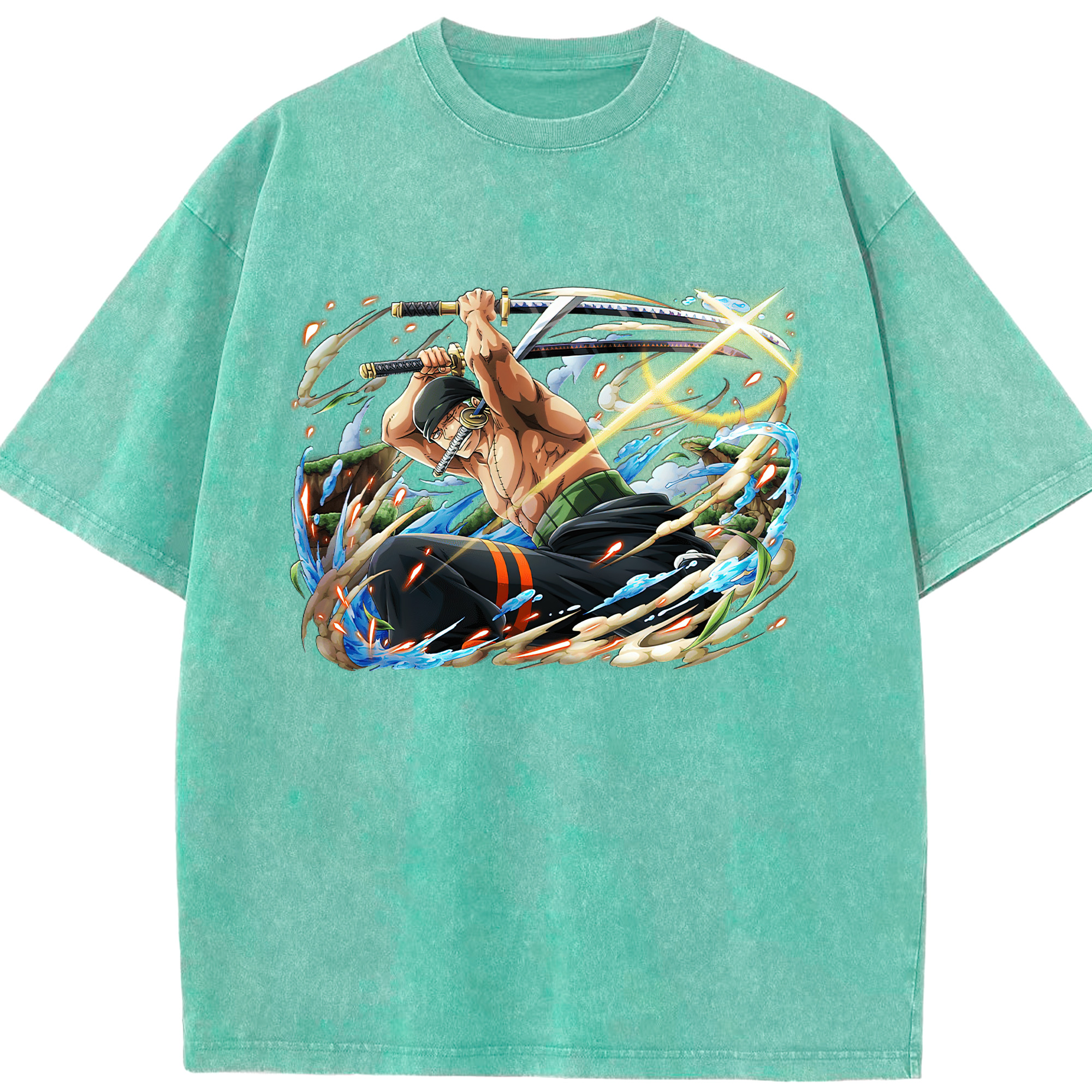 ワンピース ロロノア・ゾロ ONE PIECE Roronoa Zoro 綿100% ヴィンテージ風 半袖Tシャツ（フロントプリント）